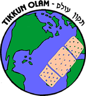 Tikkun Olam: Repair the World. The world with a band aid and the words Tikkun Olam.